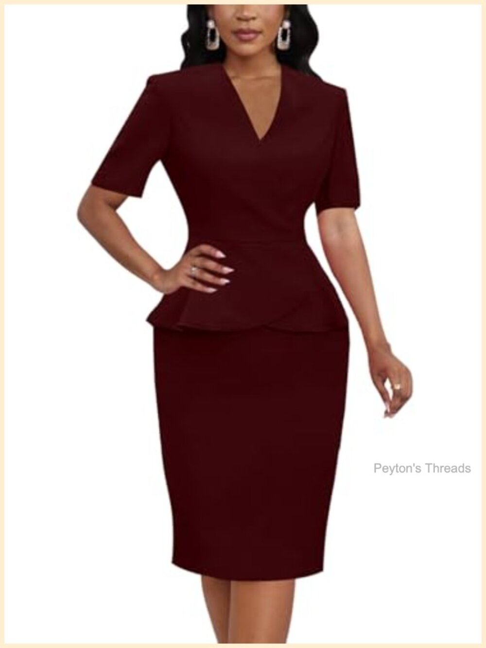 Women's Bodycon Midi Pencil Dress Short Sleeve Work Office Business Church Wear